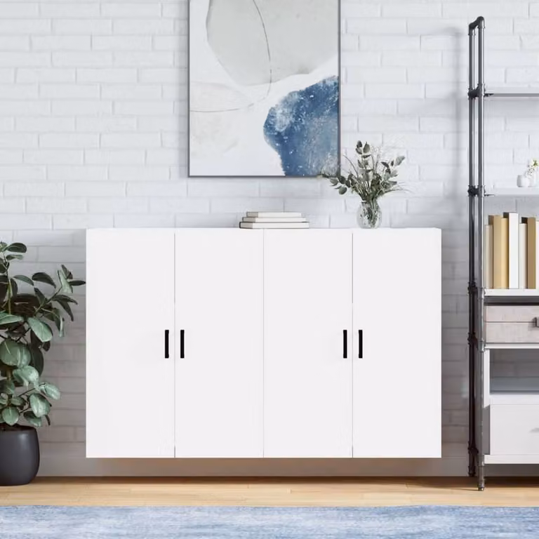Berkfield Home Set of 2 White Wall Mounted Cabinets with Hinged Doors, W/D/H: 69.5 x 34 x 90 cm