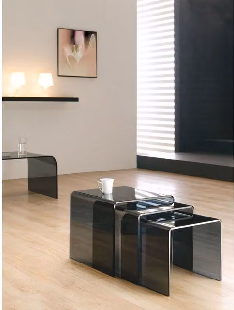 Thats Furniture Milan Nest of 3 Side Tables with Black Glass Tops for your Living Room