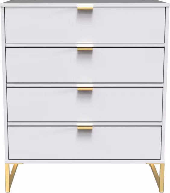 Ready Assembled 2 U Tamworth 4 Drawer Chest in White and Gold