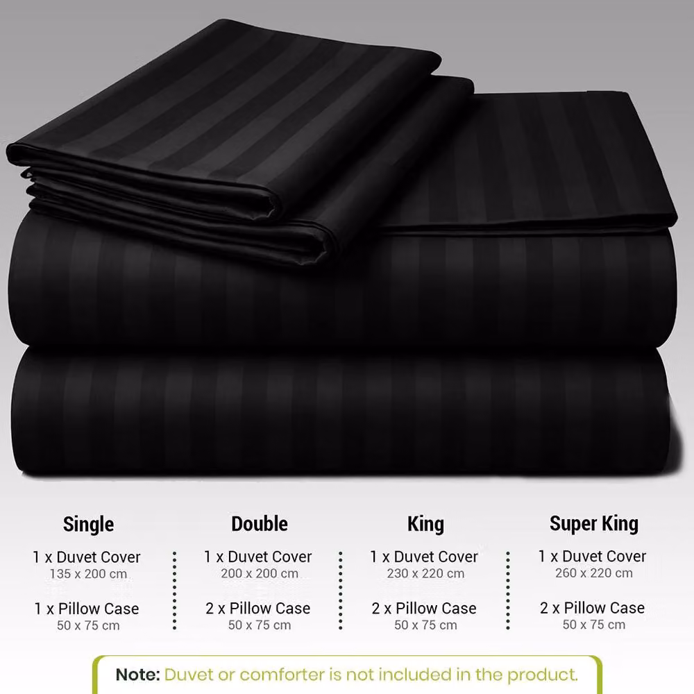 Grace Premium Mako Satin Striped Duvet Cover and Pillowcase Set in Black, Size: 140 x 200 cm – 2