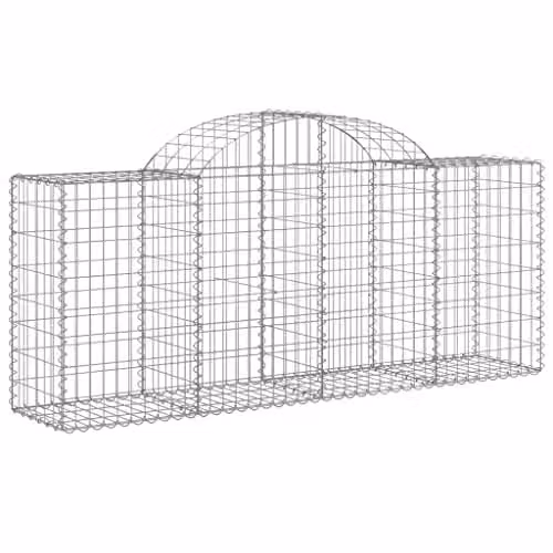 vidaXL Arched Gabion Baskets, 14 Piece Set, Silver Galvanised Steel, W: 200 cm, D: 50 cm, H: 80/100 cm – 1