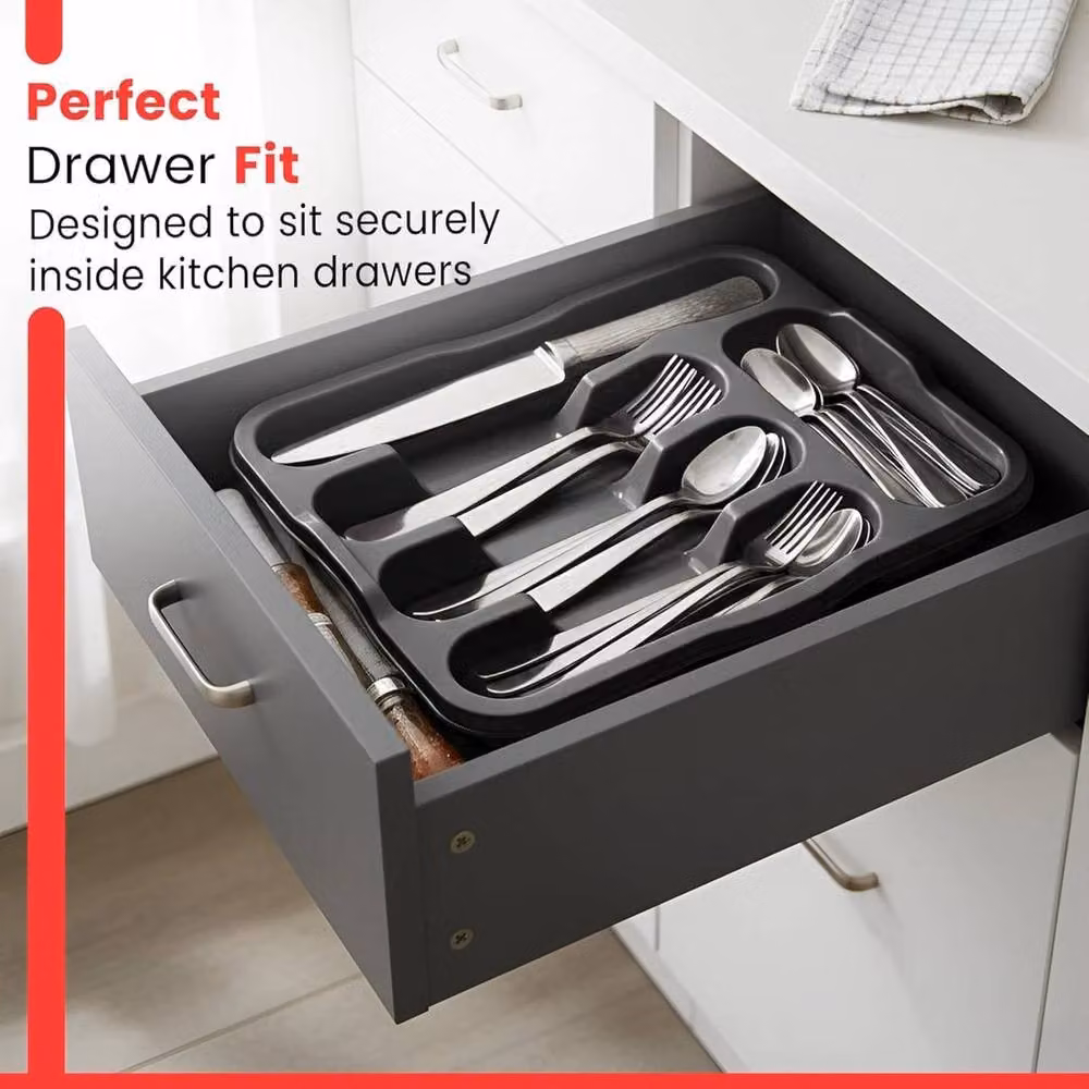 KORVIXA 5 Compartment Plastic Cutlery Tray in Dark Grey, Width: 100 cm – 5