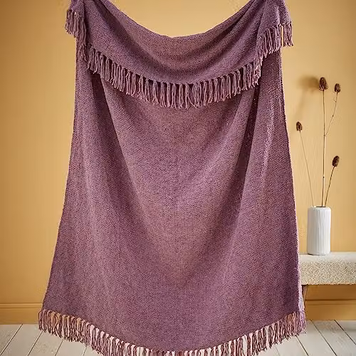 Appletree Purple Chenille Woven Throw with Fringes, W/D/H: 130 x 180 cm – 2