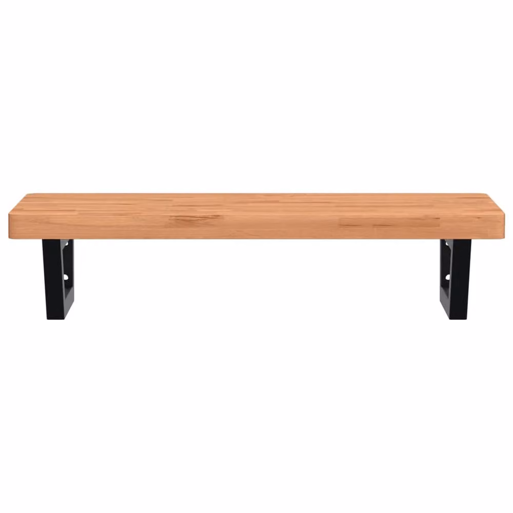 Berkfield Home Wall Mounted Basin Shelf in Brown Steel and Solid Beech Wood – 2