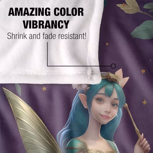 JQ Licensing James Piazza Fairy Blue Hair Silky Touch Super Soft Fleece Throw Blanket, W/D/H: 91 x 147 cm, Blue and Multicolour – 4