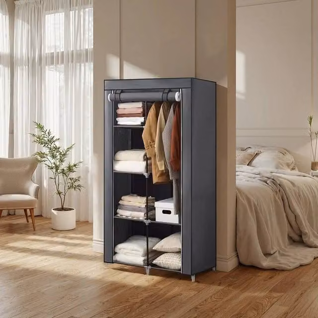 KORVIXA Portable Closet with Non-Woven Fabric Cover in Grey, Width: 100 cm – 1