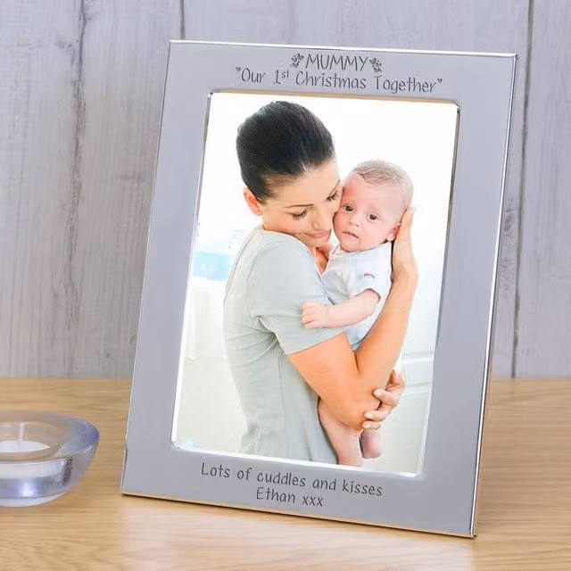 Uniqueful Women's Personalised Mummy 1st Christmas Together Silver Plated Rectangular Metal Photo Frame, W/H: 13.5 x 18.5 cm