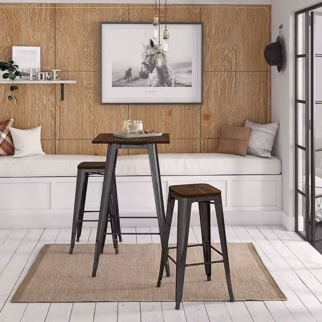 Dorel Home Fusion 30 Industrial Bar Stools, Set of 2, Black Metal and Wood