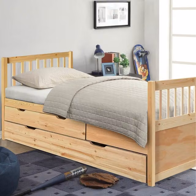 Comfy Living Solid Wood Pine Childrens Bed with Storage Drawers, W/D/H: 90 x 190 cm