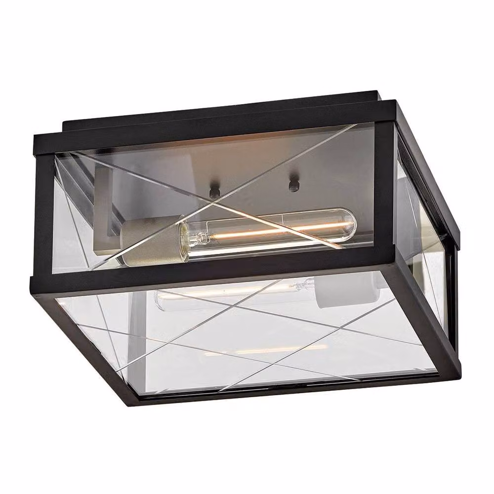 Netlighting Monte Porch Black Ceiling Flush Garden Lantern with Transparent Glass and Metal, IP44 – 5