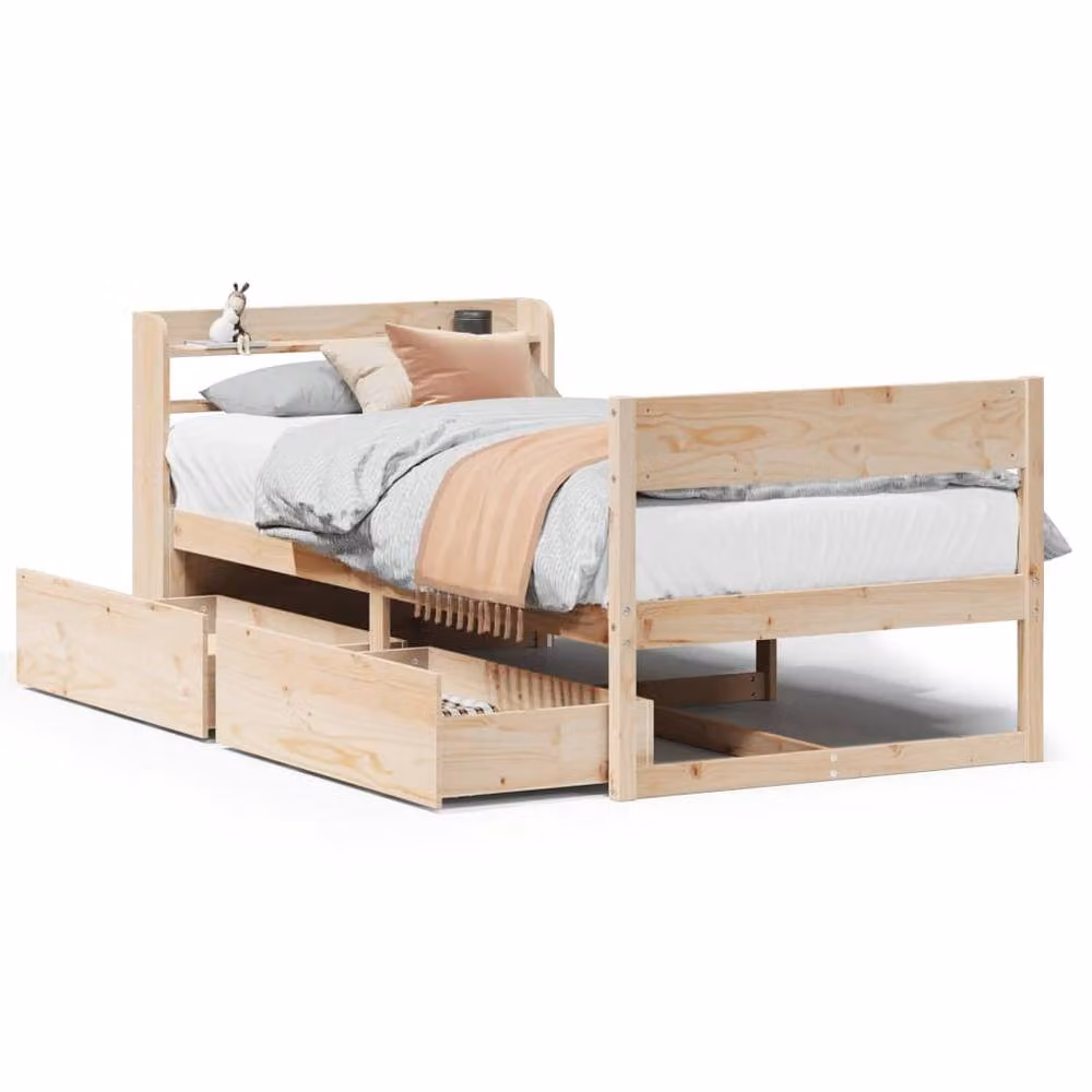 Berkfield Home Solid Wood Pine Full Bed Frame in Beige, W/D/H: 90 x 200 cm – 2