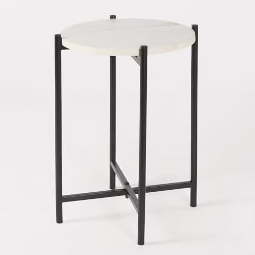 OHS Round Side Table with White Marble Top and Metal Frame, W/D/H: 45 x 35 x 35 cm – 2