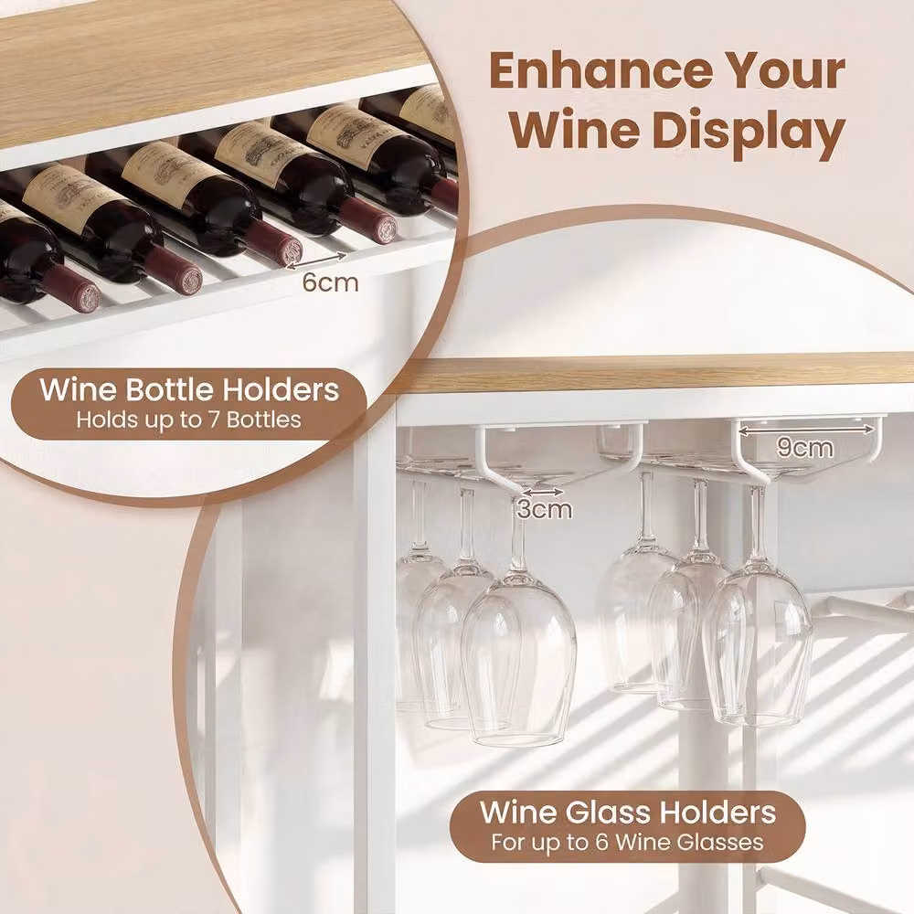 Costway Modern Wine and Coffee Bar Cabinet with Integrated LED Lights and Glass Doors in Sand, Beige or White, H: 137.0 cm, W: 141.0 cm – 4