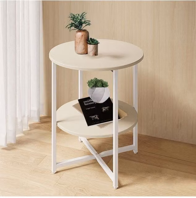 Livingandhome White Small Round 2-Tier Coffee Table