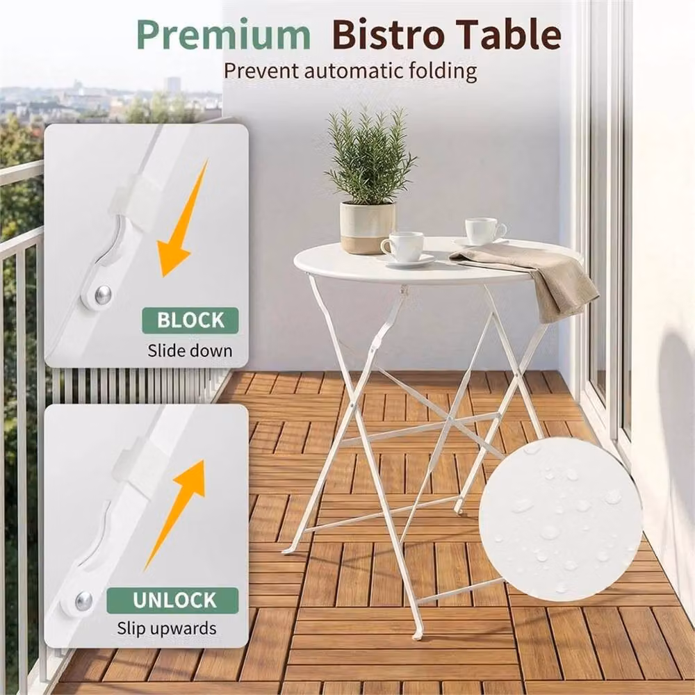 PAWNORA 3-Piece White Metal Folding Bistro Set for Garden, Balcony or Terrace – 2