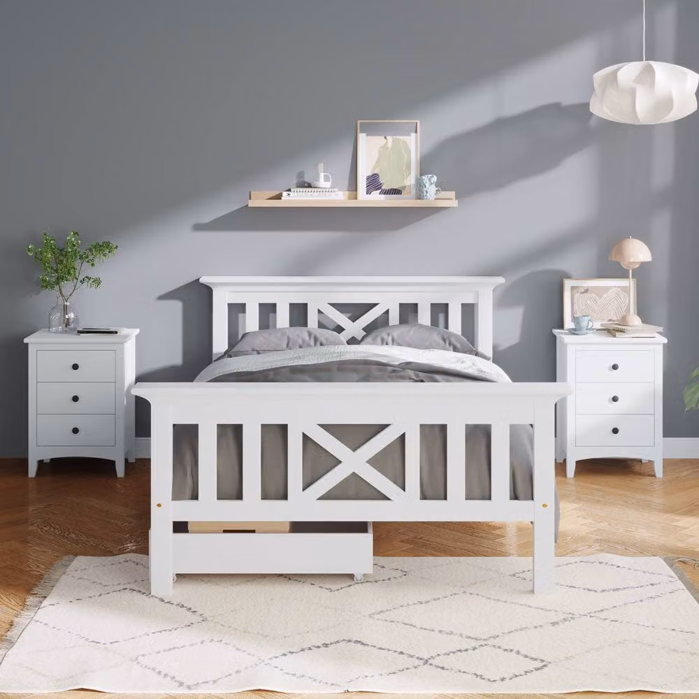 Merax White Wooden Single Bed Frame with Storage Drawers, W/D/H: 90 x 190 cm – 3