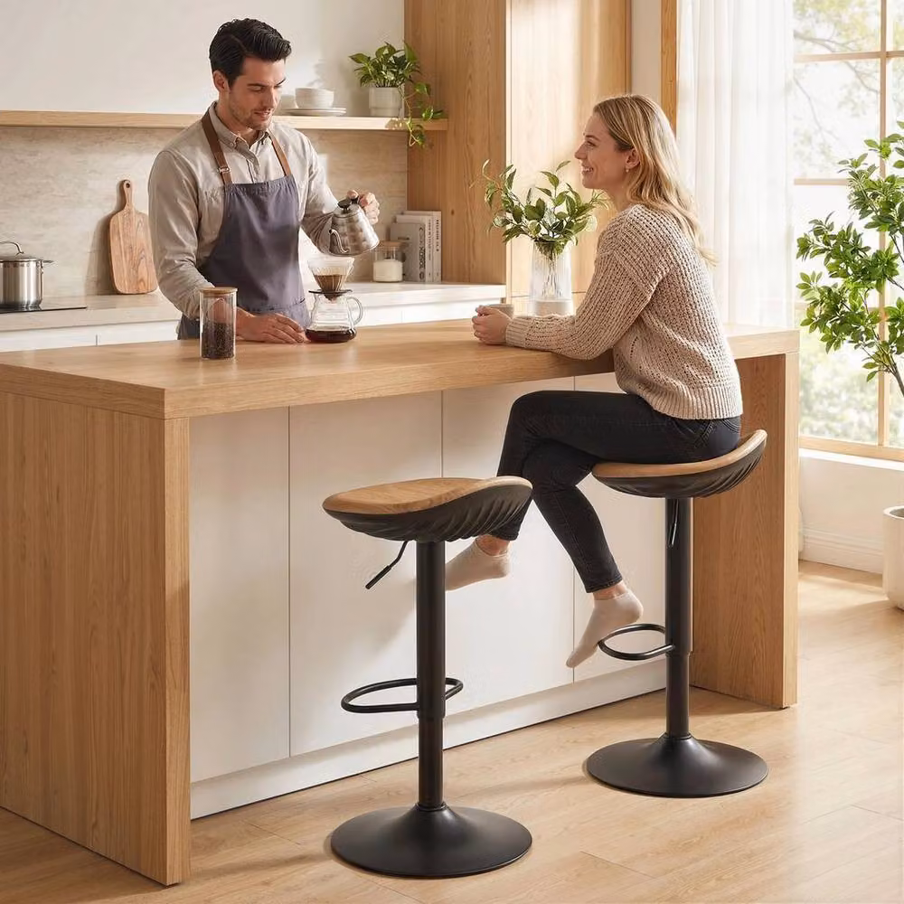 KORVIXA Set of 2 Brown PU Leather Modern Breakfast Bar Stools – 2