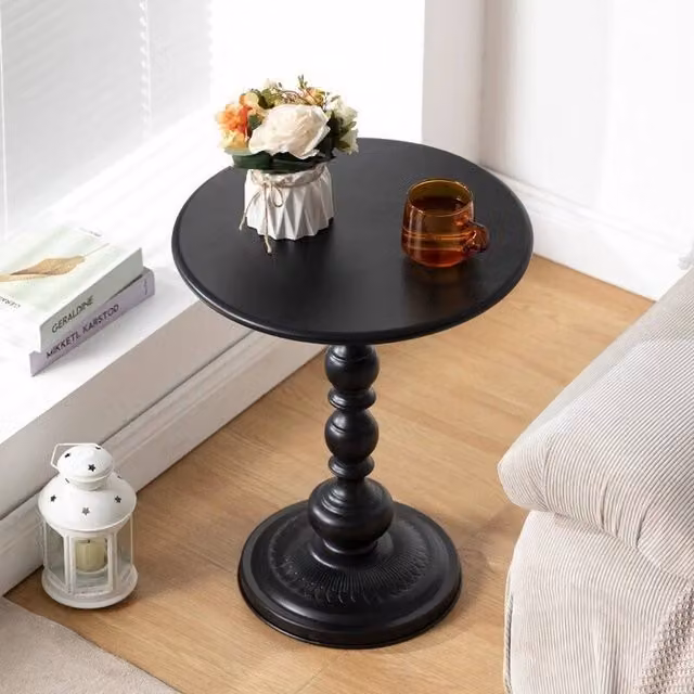 FORGEVIO Vintage Black Metal Round Pedestal Side Nightstand, W: 40 cm, D: 40 cm, H: 52.07 cm – 1