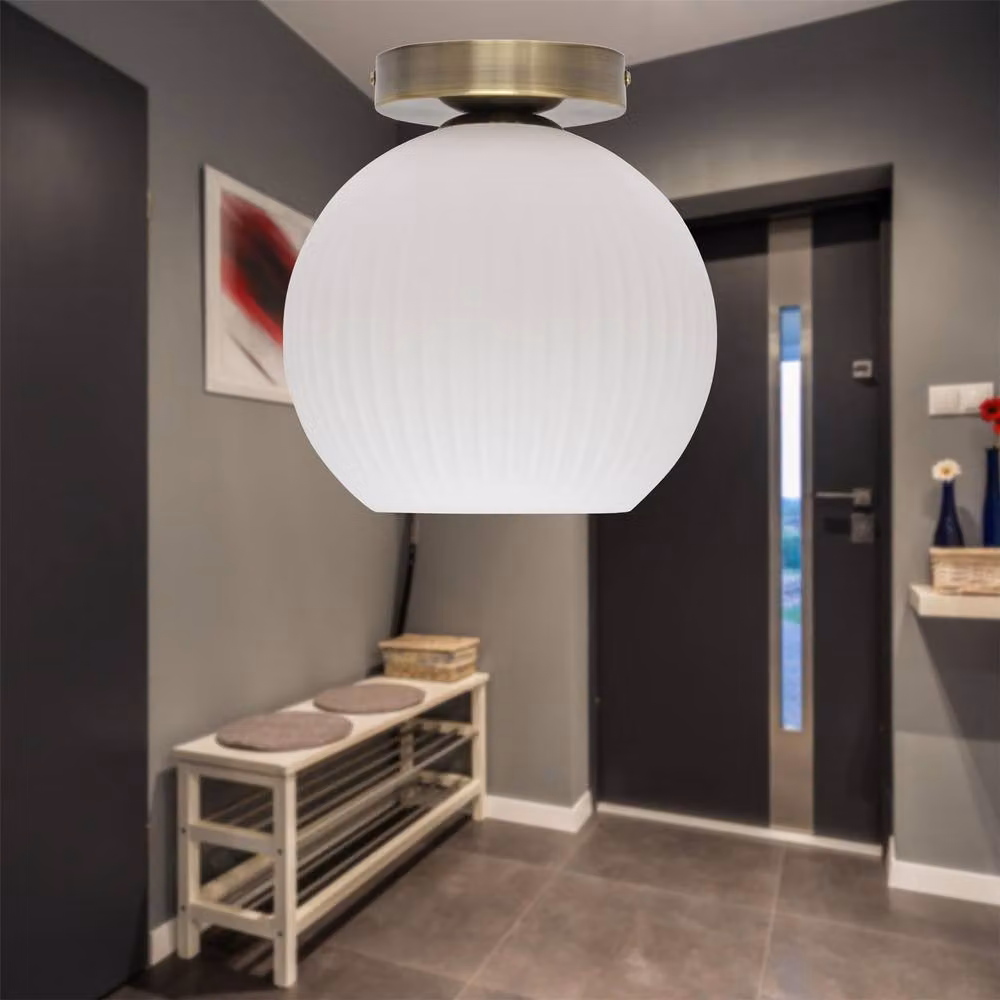 First Choice Lighting Betchley Set of 2 White Glass and Gold Brass Ceiling Light Fittings – 2
