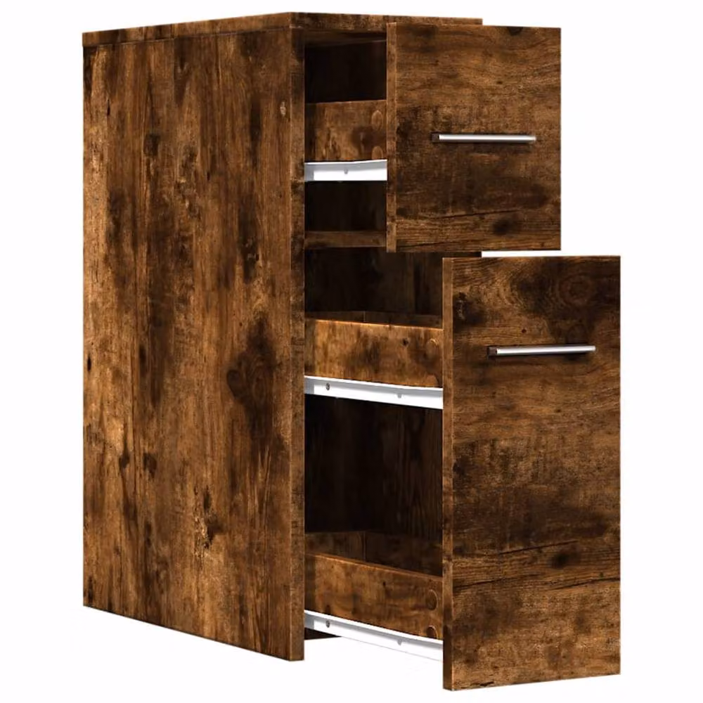 Berkfield Home Narrow Bathroom Cupboard with Wheels in Smoked Oak Brown, W/D/H: 22.0 x 44.0 x 61.5 cm – 3