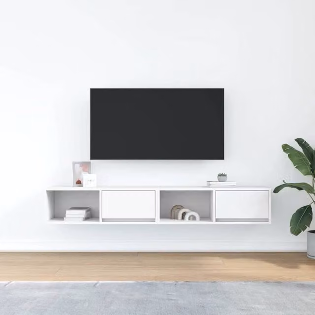 Berkfield Home Set of 2 White TV Cabinets in Engineered Wood, W/D/H: 80 x 31 x 25.5 cm