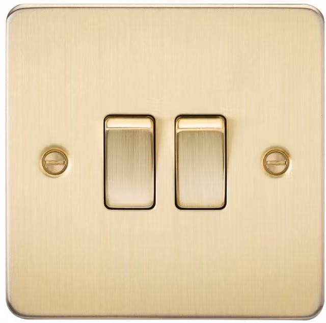 Knightsbridge Flat Plate 10AX 2G 2-Way Flush Switch in Brushed Brass