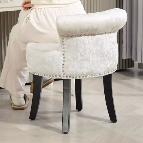 HOMCOM Beige Dressing Table Stool with Rubberwood Legs – 6