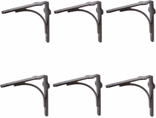 Hammer and Tongs Matt Black Curved Iron Shelf Brackets, Pack of 6, Depth: 20.5 cm – 2