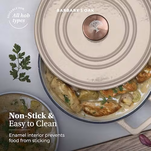 Barbary & Oak Nattura 24cm Round Enamelled Cast Iron Casserole Dish, 3.6L, Cashmere Beige – 9