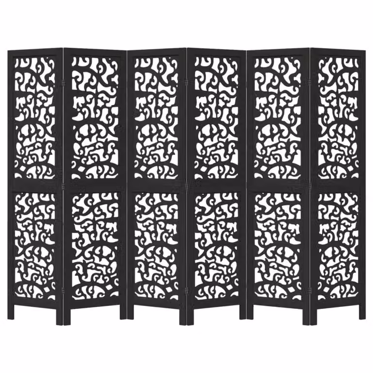 Berkfield Home 6 Panel Black Solid Paulownia Wood Room Divider