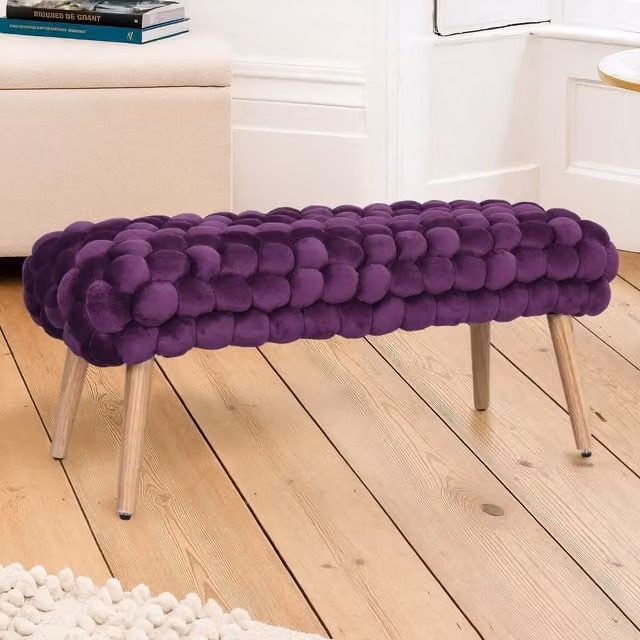 Cushla Bubbly Velvet Large Footstool - Purple