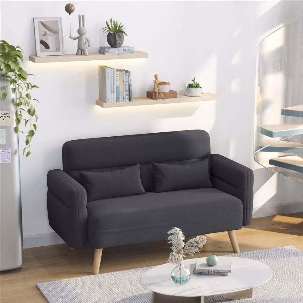 NESTLUNE Grey 2 Seater Fabric Futon Sofa Bed with Sleeping Function – 4
