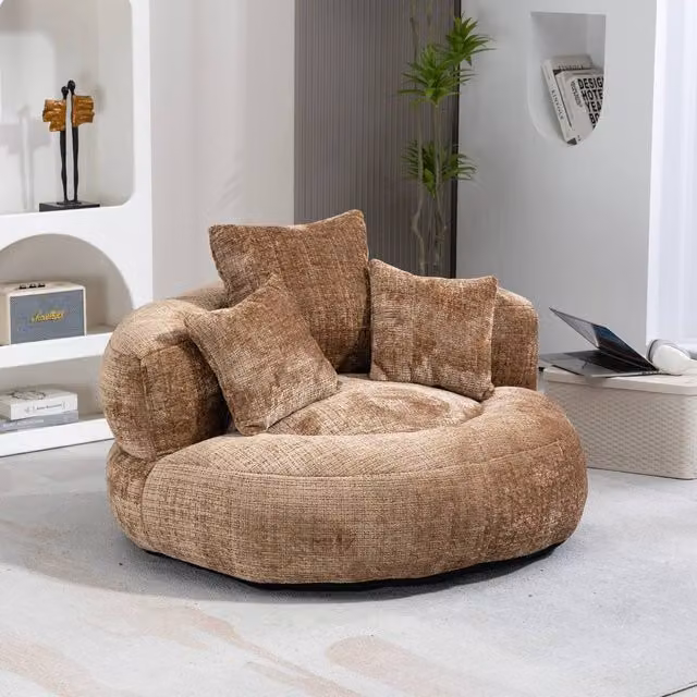 Matteo Coffee Chenille High Back Bean Bag Chair in Brown with Shredded Memory Foam