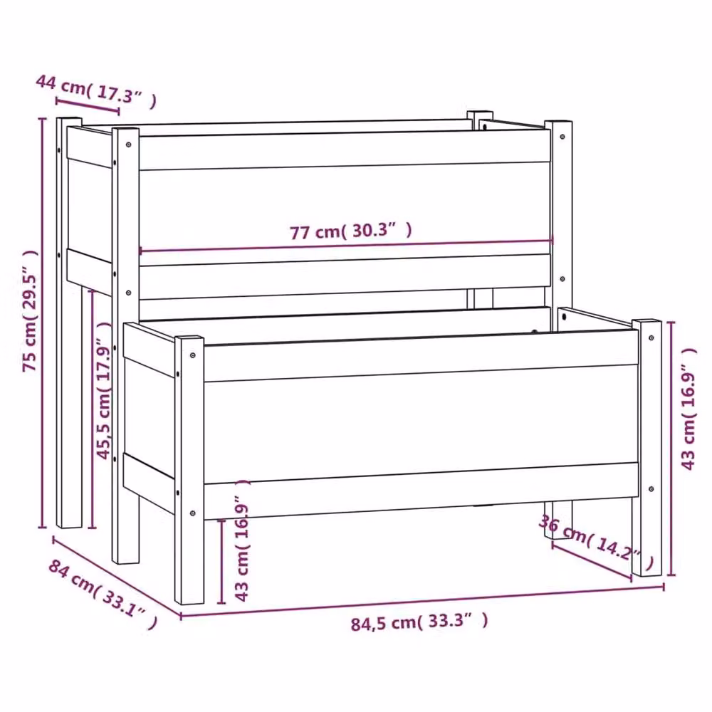 Berkfield Home Grey Solid Wood Pine Planter W: 84.5 cm, D: 84 cm, H: 75 cm – 5