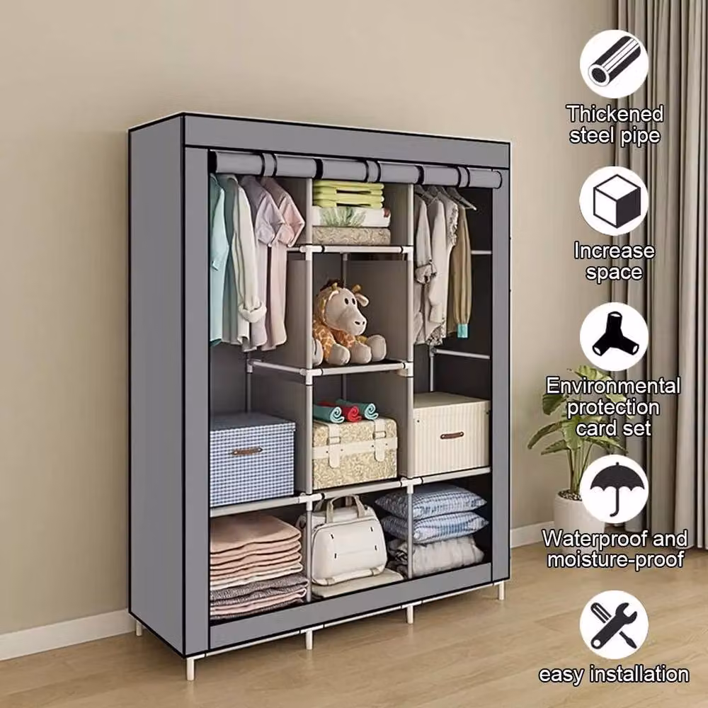 EONLION Grey Fabric and Metal Roll Shutter Clothes Storage Cupboard – 5