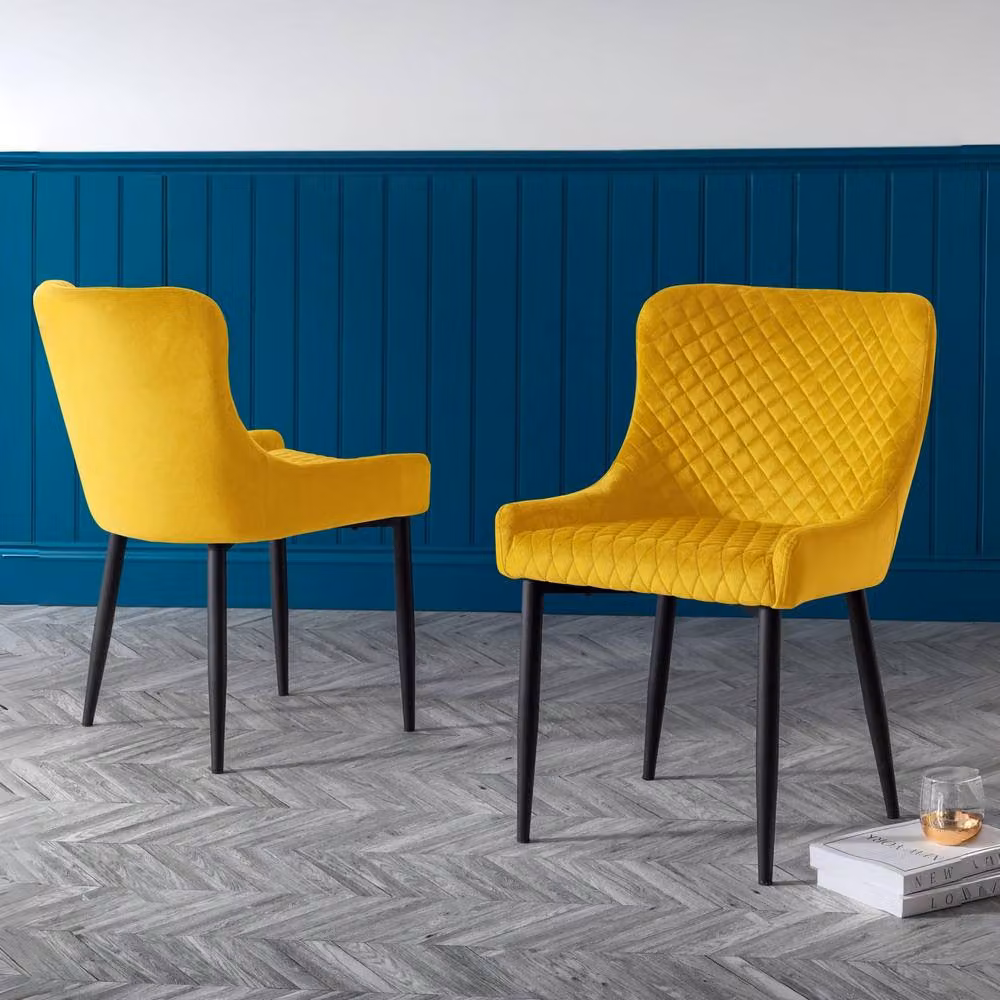 Cheshire Cromwell Set of 2 Modern Mustard Yellow Velvet Dining Chairs with Black Metal Frame – 3