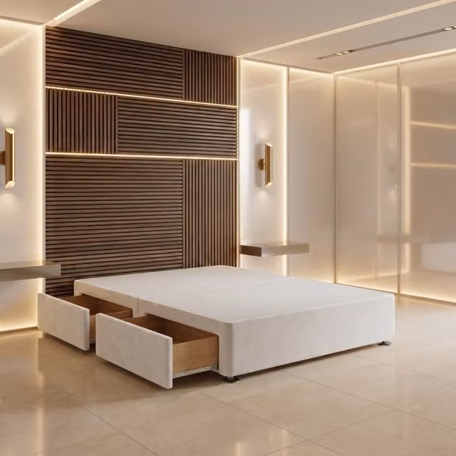 Somnior Beds Ltd White Plush Velvet Divan Bed Base with Drawers, W/D/H: 140 x 200 cm