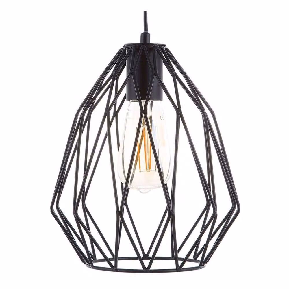Wyld and Coco Industrial Black Cage 1 Light Pendant with Metal Openwork Shade – 2
