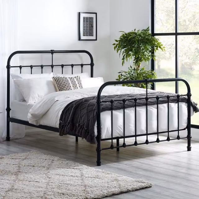 Julian Bowen Logan Vintage Metal Bed in Black, Small Double, 120 x 200 cm