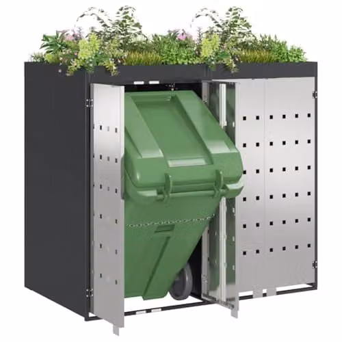 vidaXL Steel Wheelie Bin Storage for 2 Bins, Anthracite, W: 121.5 cm, D: 39.9 cm, H: 136.0 cm – 1