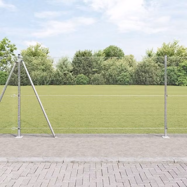 Berkfield Home Welded Wire Fence with 13 Flanged Posts, Galvanised Steel, Silver, H: 1.2 m, W: 25 m