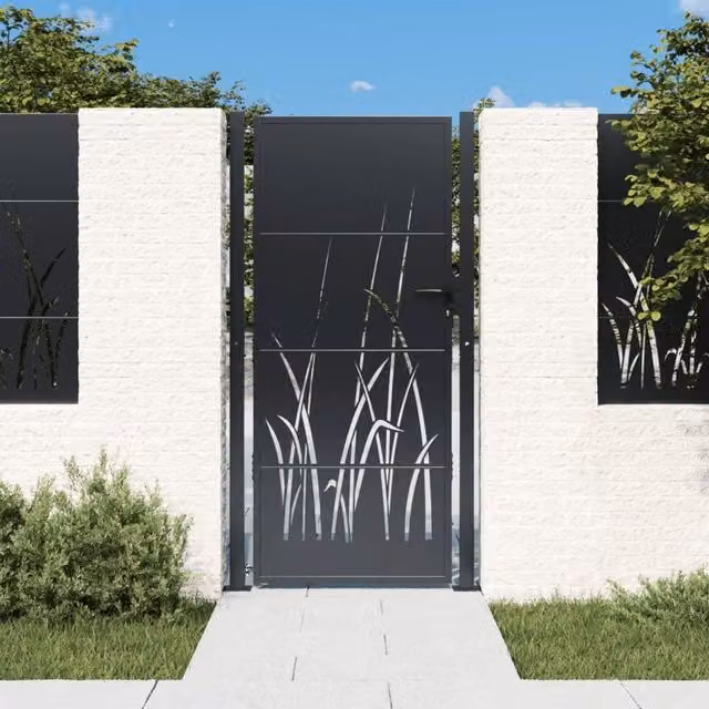 Berkfield Anthracite Steel Garden Gate with Grass Design, W: 105 cm, H: 205 cm