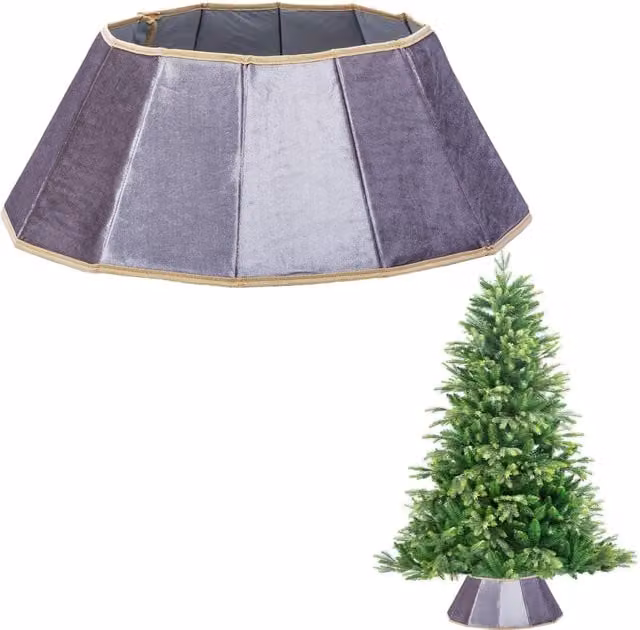 Shatchi Silver Velvet Foldable Christmas Tree Skirt for Tabletop Decorations