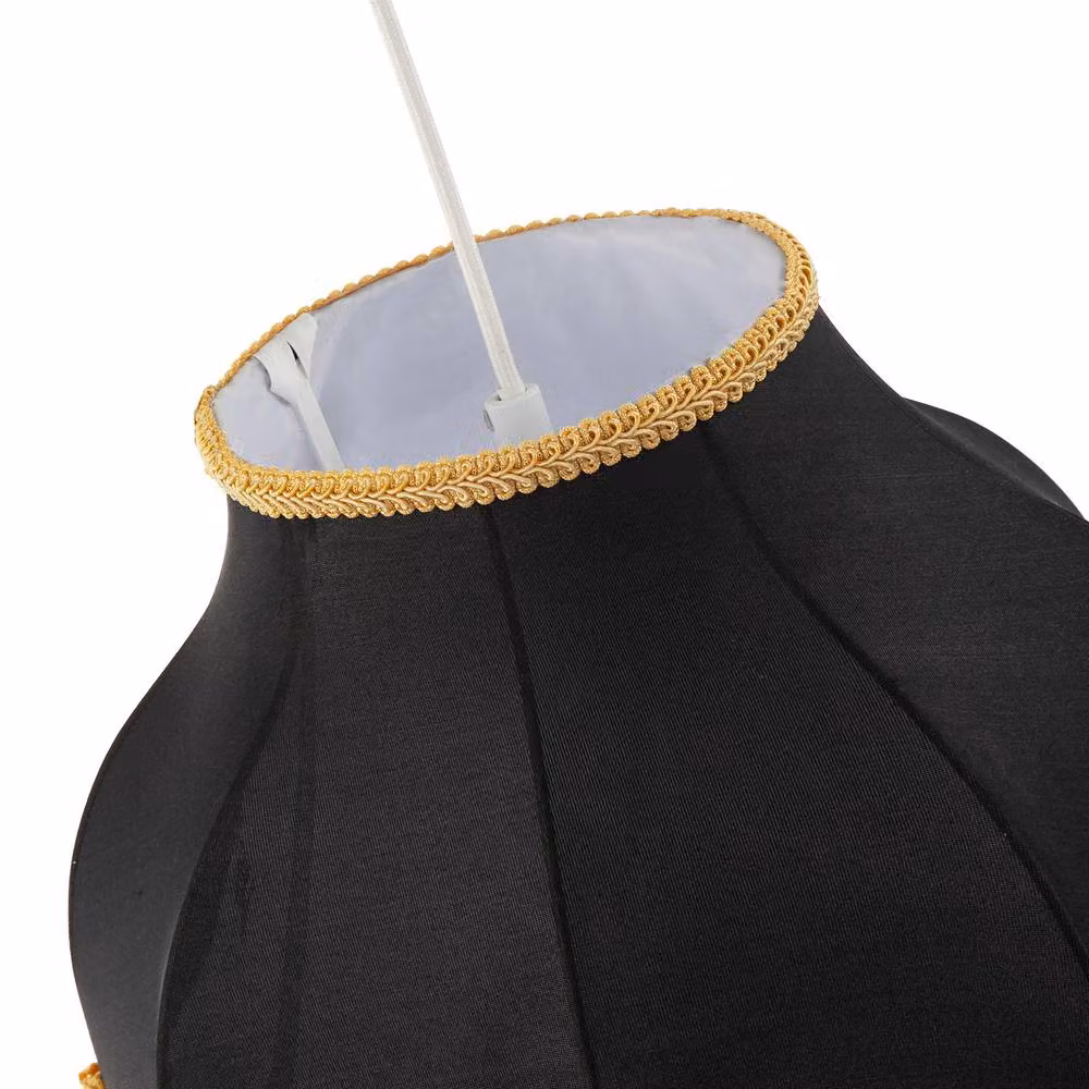 Happy Homewares Classic Chic Victorian Style Dome Lamp Shade in Black Elasticated Fabric with Gold/Brass Details, Diameter: 35 cm – 5