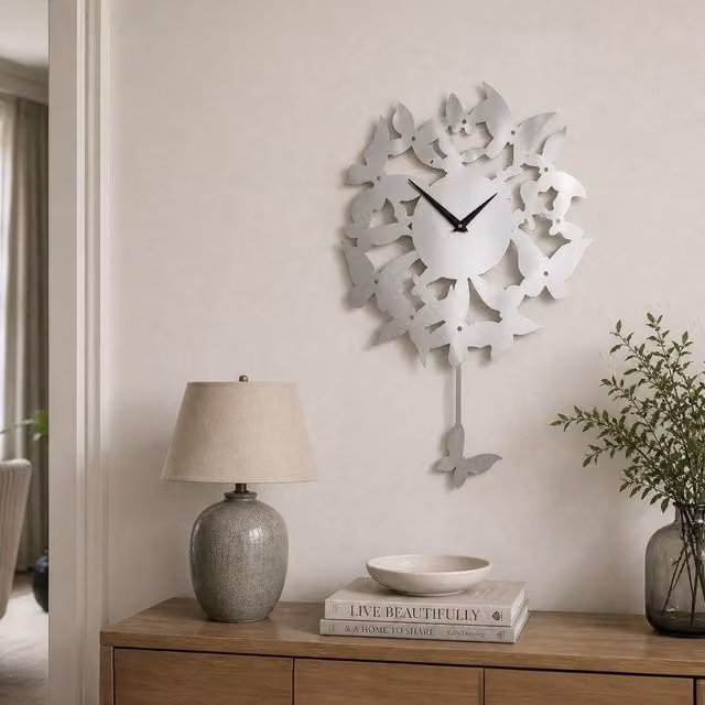 Orsina Butterflies Stainless Steel Wall Clock in Silver and Black with Floral Vintage Design – 2