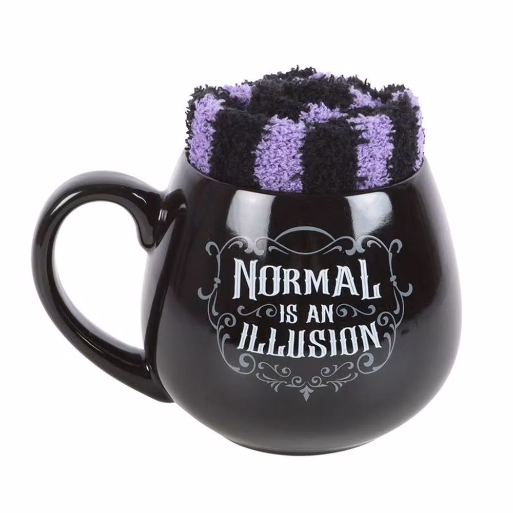 Uniqueful Normal is an Illusion Gothic Mug and Socks Set in Black and Purple, 550ml – 3