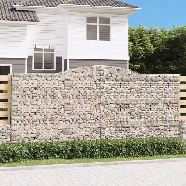 Berkfield Home Arched Gabion Basket in Silver Galvanised Steel, W: 400 cm, D: 50 cm, H: 180-200 cm – 1