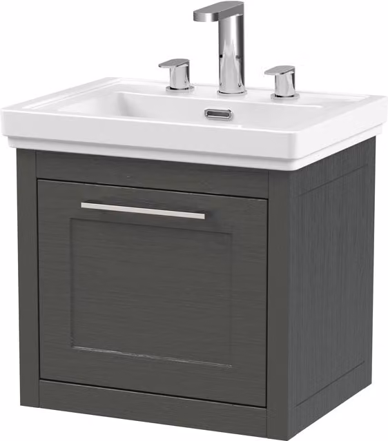 Balterley Wall Hung 1 Drawer Vanity Unit and 3TH Fireclay Basin, Dark Grey, Width: 50 cm