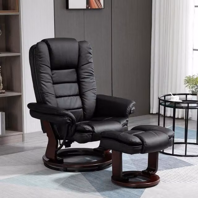 Chilli Seating Black Faux Leather Reclining Chair and Matching Footstool