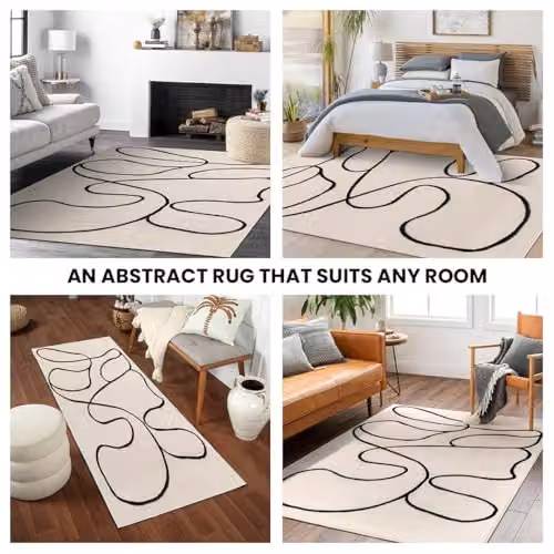 Livabliss Pisa Modern Abstract Rectangular Rug in White, Black and Beige, W/D/H: 80 x 150 x 0.6 cm – 4